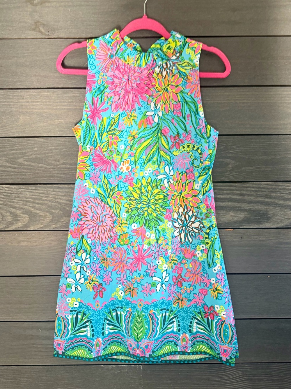 Lilly Pulitzer Turquoise Floral Shift Dress with Pink & Yellow Accents